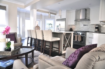 Open Concept White and Purple Kitchen Renovations Aurora by Royal Interior Design Ltd.