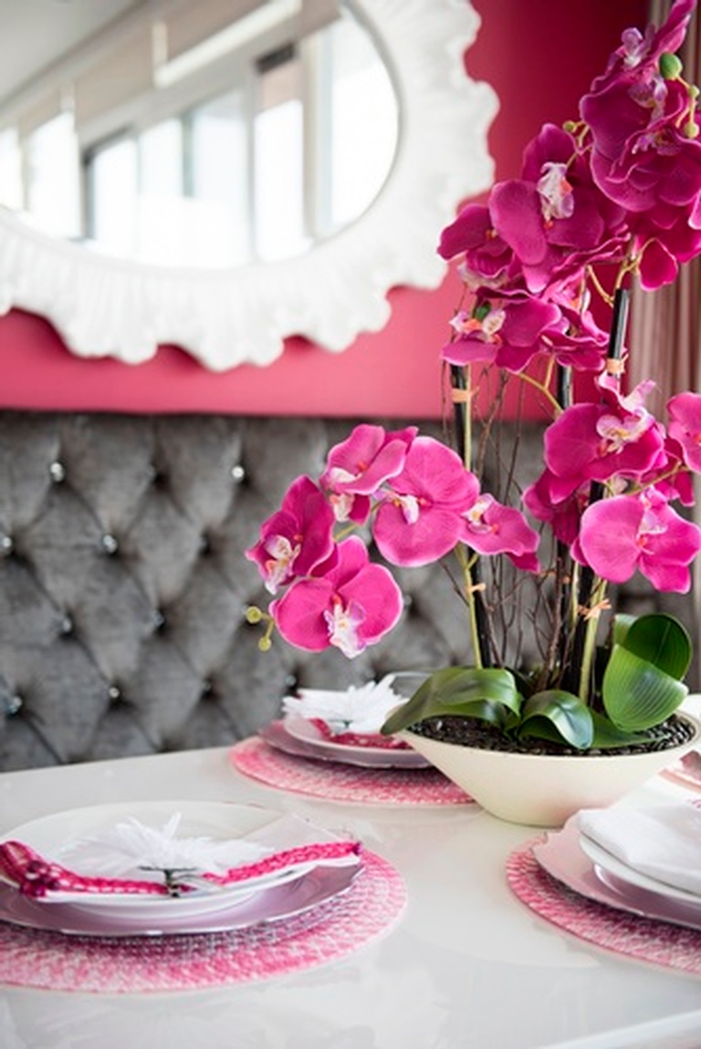 Flower Vase and Crockery Arranged on Dining Table - Decorating Services Markham