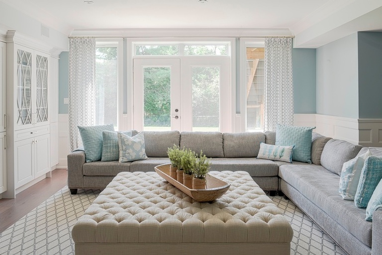 Sectional Sofa and Ottoman in Living Room - Stouffville Basement Renovation Services